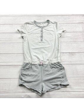 Lululemon Ivivva Girls Gray Short Sleeve Button Romper Stretchy Comfort 14